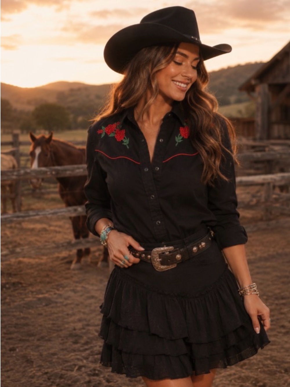 Vintage Ely Embroidered Western Pearl Snap